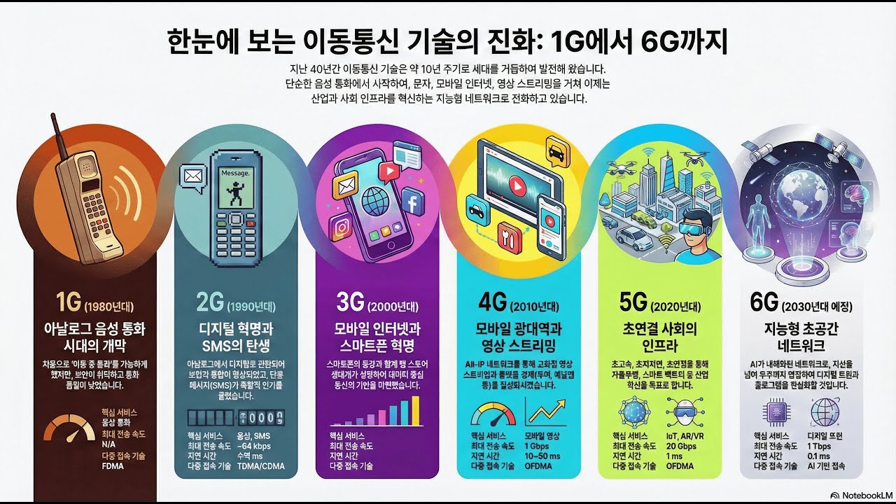 이동통신 세대별 진화 : 1G~6G 기술 대변혁, 대표서비스, 사회적 영향(26.01.17)