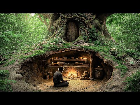 Cozy Cliffside Dugout Shelter Build: Primitive Survival with Hand Tools ...