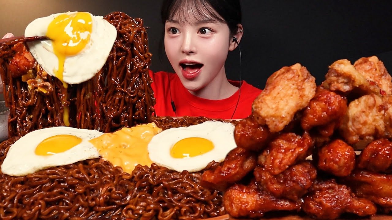 SUB)바삭매콤 교촌 레드순살에 짜계치 먹방! 짜파게티 치킨 꿀조합 리얼사운드 Chapagetti & Chicken Mukbang Asmr