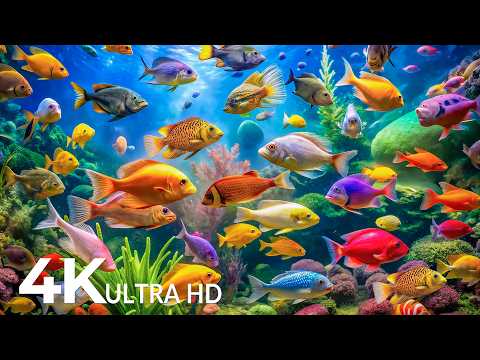 DREAM AQUARIUM 4K - Marine Life, Sea Animals and Coral Reef - Fish Tank Sounds for Deep Sleep #86