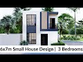 (6x7 Meters) Small House Design Idea with 3 Bedrooms (Layout #2)