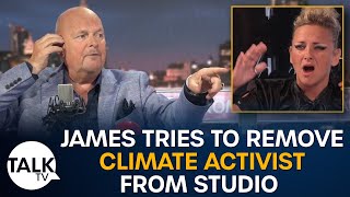 James tries to remove climate activist from studio