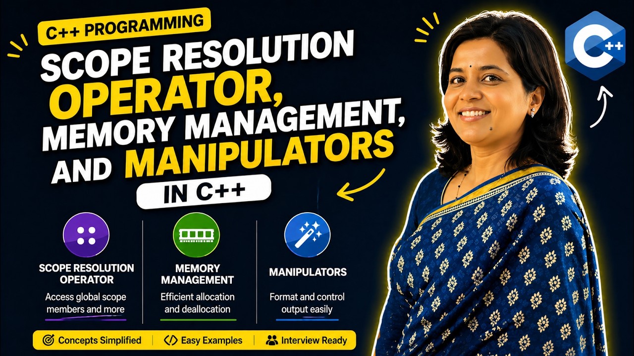 Understanding the concept of scope resolution operator,🎯 memory management, and manipulators in C++.