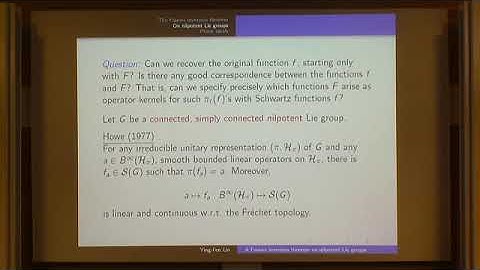 Dr. Ying-Fen Lin | Nilpotent Lie groups: Fourier inversion and prime ideals