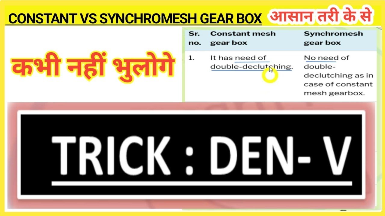 Synchromesh Vs Constant Mesh Gear Box Difference [ Hindi ] With Trick