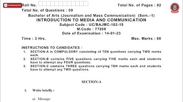 BA 1ST SEM JAMC INTRODUCTION TO MEDIA AND COMMUNICATION JAN 2023 | PTU