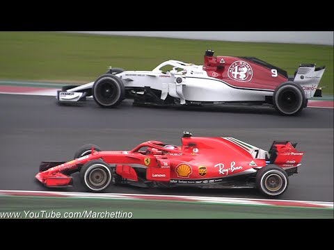 2018-ferrari-sf71h-vs-alfa-romeo-sauber-c37-formula-1---first-shakedown-&-sound!