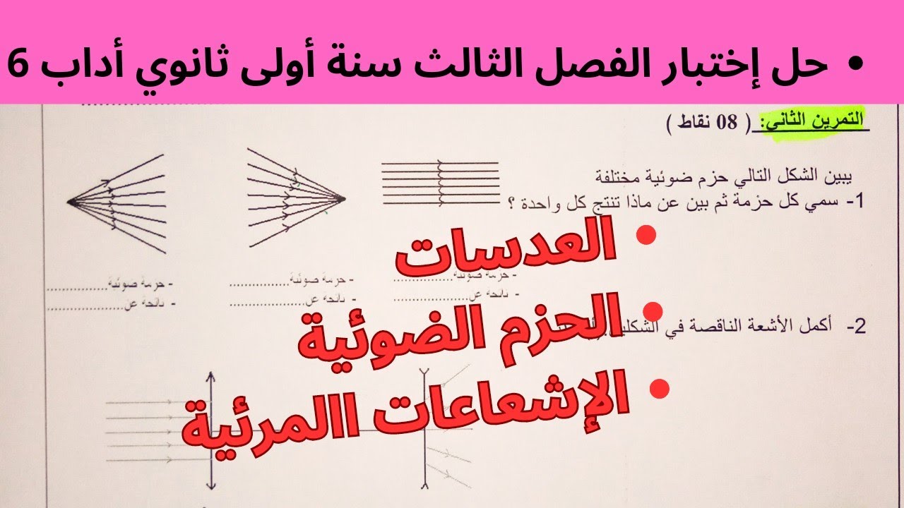 حل إختبار الفصل الثّالث في مادة الفيزياء سنة أولى ثانوي أداب (6). شرح بسيط