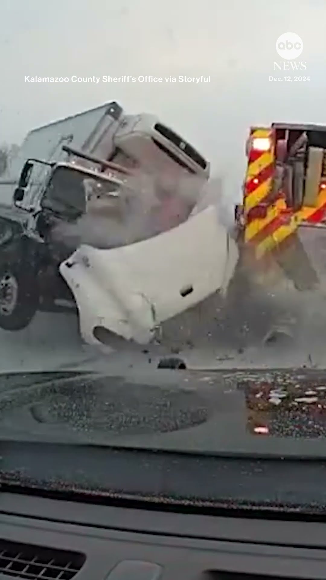 Dashcam video shows moment a truck smashes into emergency vehicles