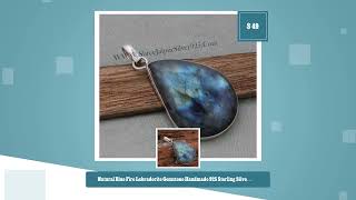 Natural Blue Fire Labradorite Gemstone Handmade 925 Sterling Silver Pendant, Vintage Labradorite 