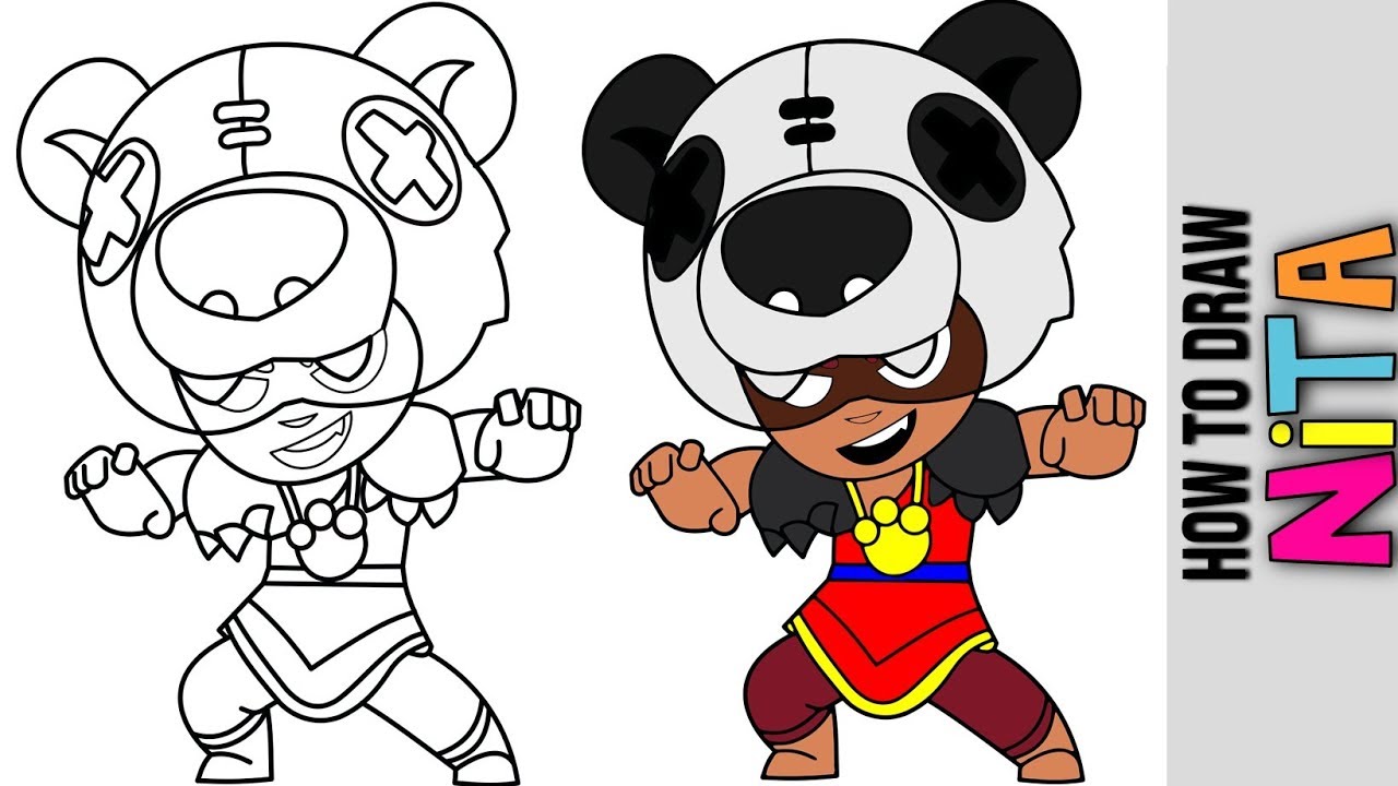 How To Draw Nita Best Legendary Brawler Brawl Stars Animations Tip Star Coloring Pages Simple Cartoon Drawing Lessons For Kids - dessin de brawl star nita panda en mode noel