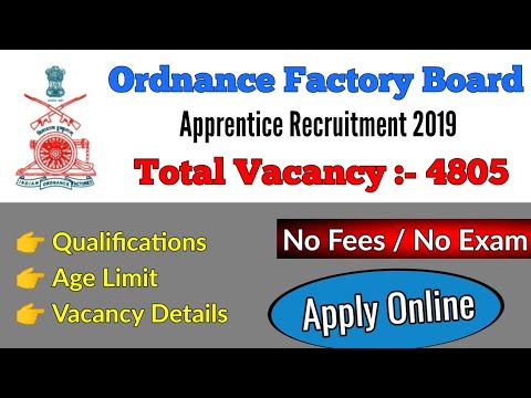 Ordnance Factory Board Apprentice Recruitment 2019 | OFB Recruitment 2019 | आयुध निर्माणी बोर्ड