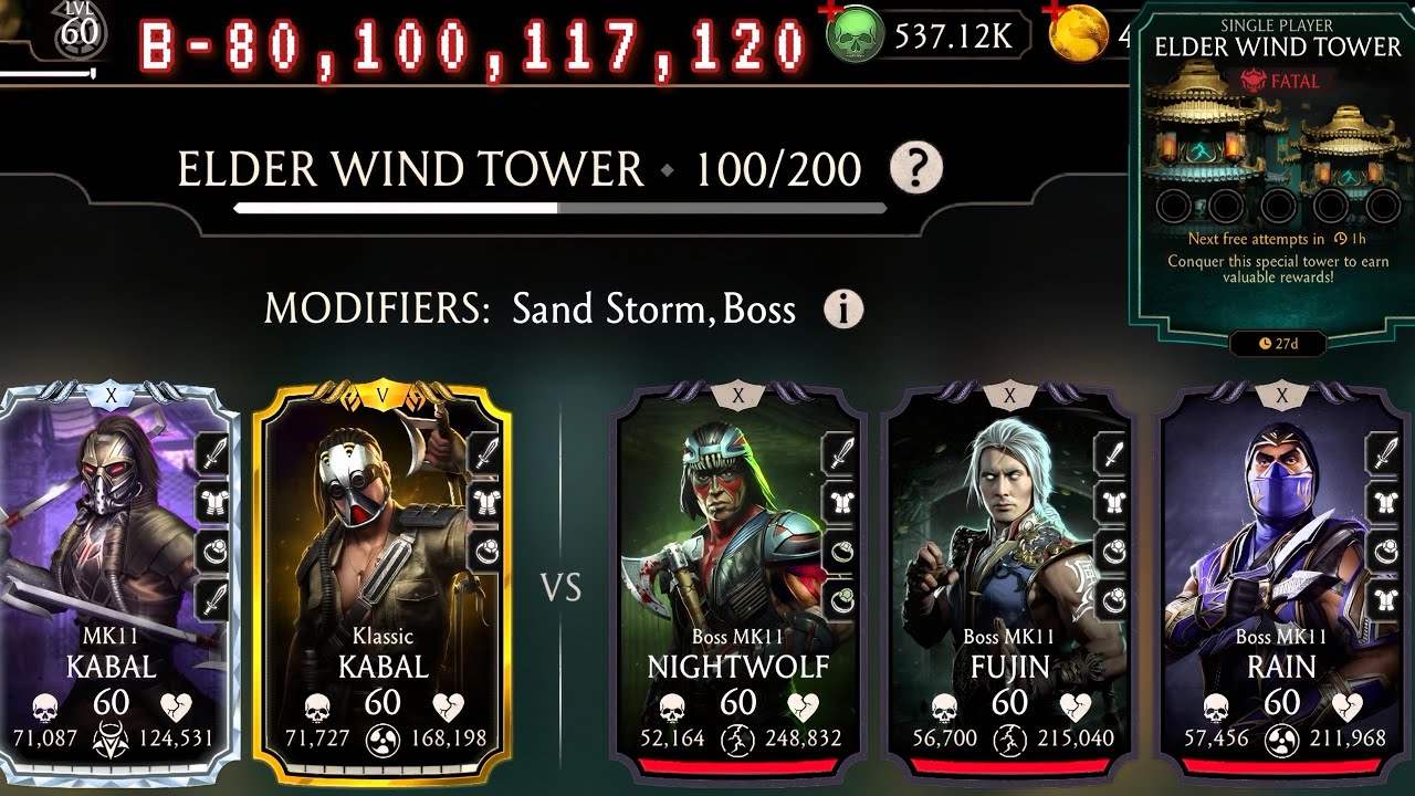 Fatal Elder Wind Tower Boss Battle 80, 100, 120 Fight + Rewards | Mortal Kombat Mobile