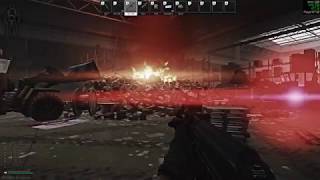 Escape from Tarkov game crash from giant fire in Interchange with flashing lights.