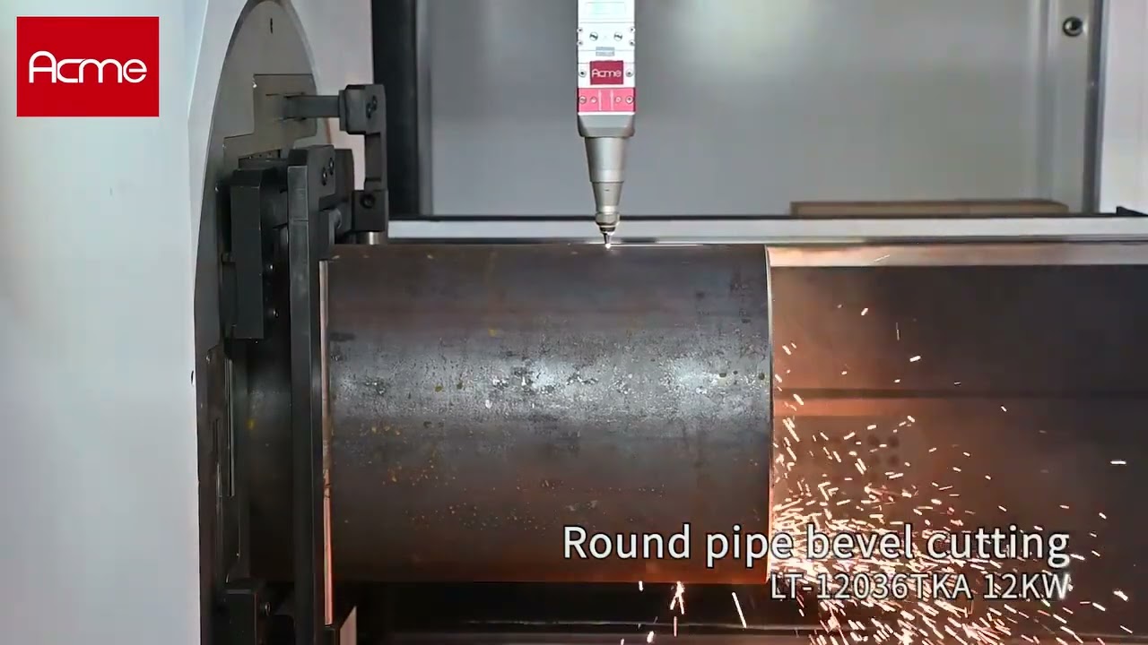 AcmeLaser LT-12036TKA: Round Pipe Bevel Cutting Demo | ±45° Precision One-Take