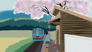 Peaceful iPad Drawing | Girl Waiting for a Train under Cherry Blossoms | Relaxing Procreate screenshot 2