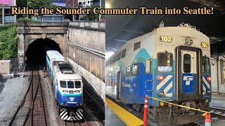Seattle’s Sounder Commuter Passenger Train into Downtown Train Station!