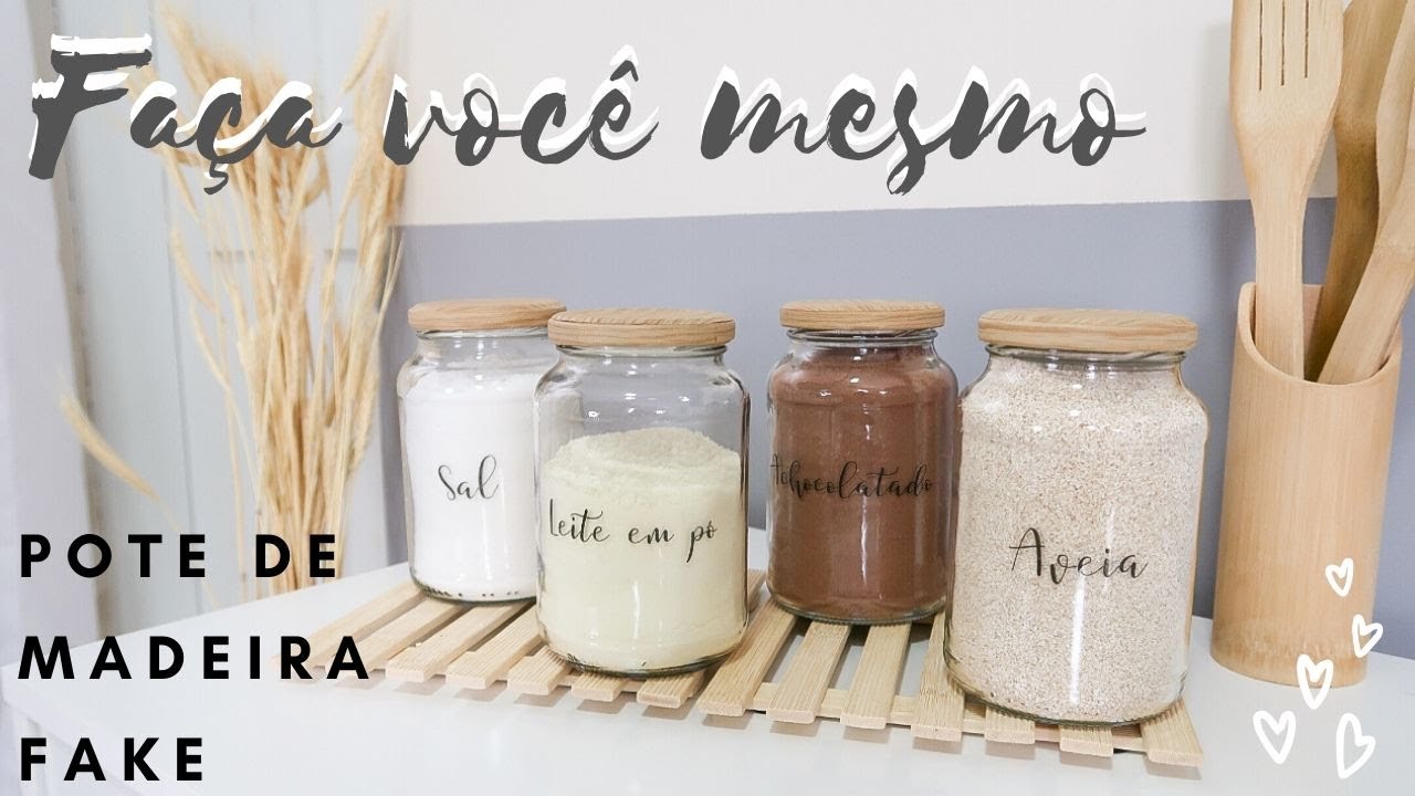 DIY - Pote de madeira fake. Reciclando potes de azeitona.