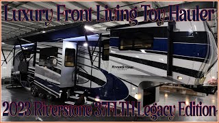 Luxury Front Living Room 2023 Riverstone 37FLTH Toy Hauler Fifth Wheel RV at Couchs RV Nation