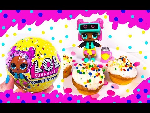 LOL Surprise Dolls Confetti POP Cupcakes! Funfetti Frosting Little Bites Easy Recipe for Kids