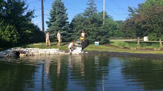Installing Rip Rap Stone Shorelines in Greenwood, Indiana