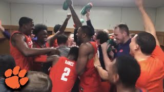 Clemson Basketball Locker Room Celebration After Huge Win in Chapel Hill