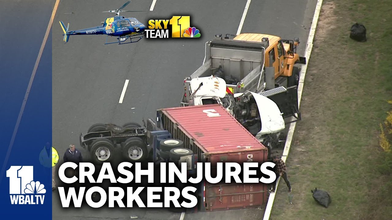 MDTA crew working on I-95 injured in tractor-trailer crash - YouTube
