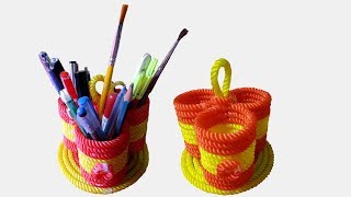 How to make a pen Holder With Rope AND Old CD | DIY Desk Organizer pencil holder