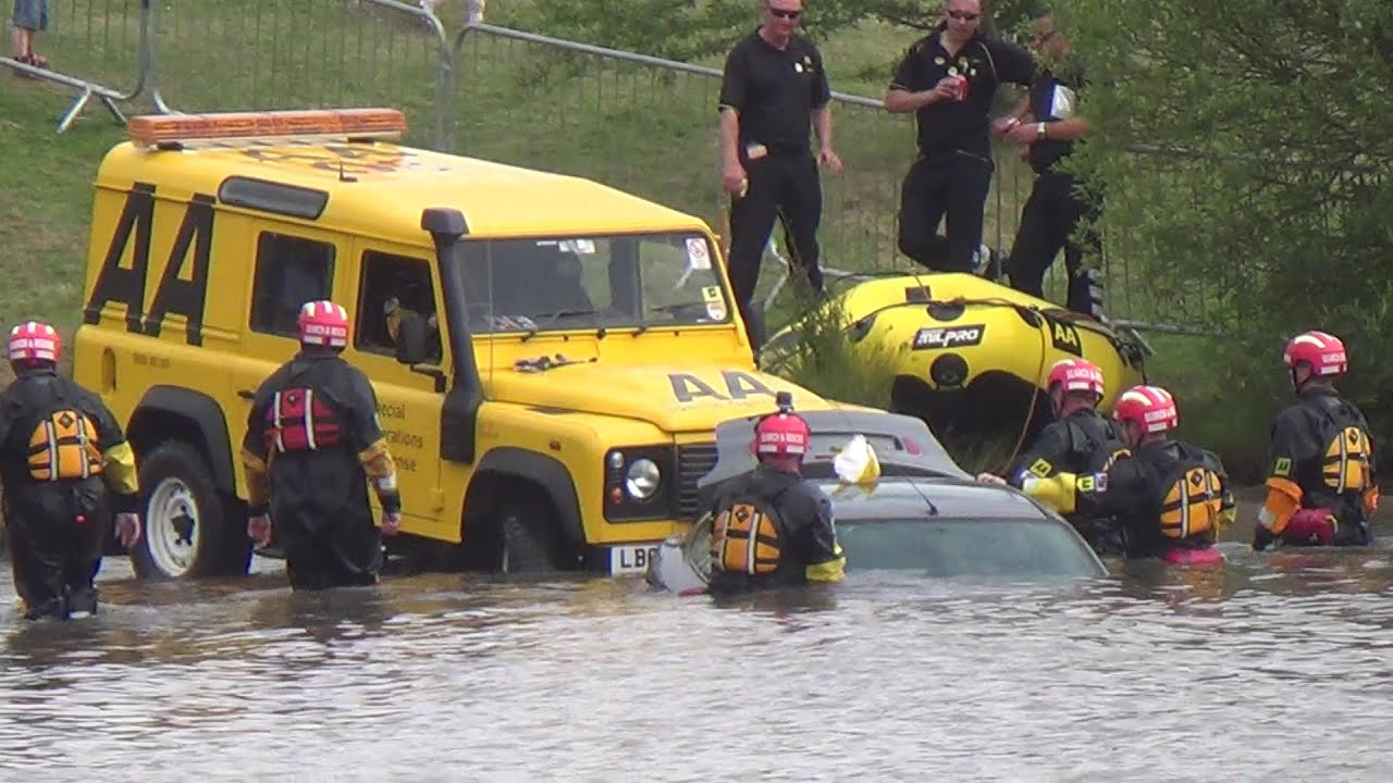 Automobile Association Special Operations Response Team rescue a car from flood water Rescue