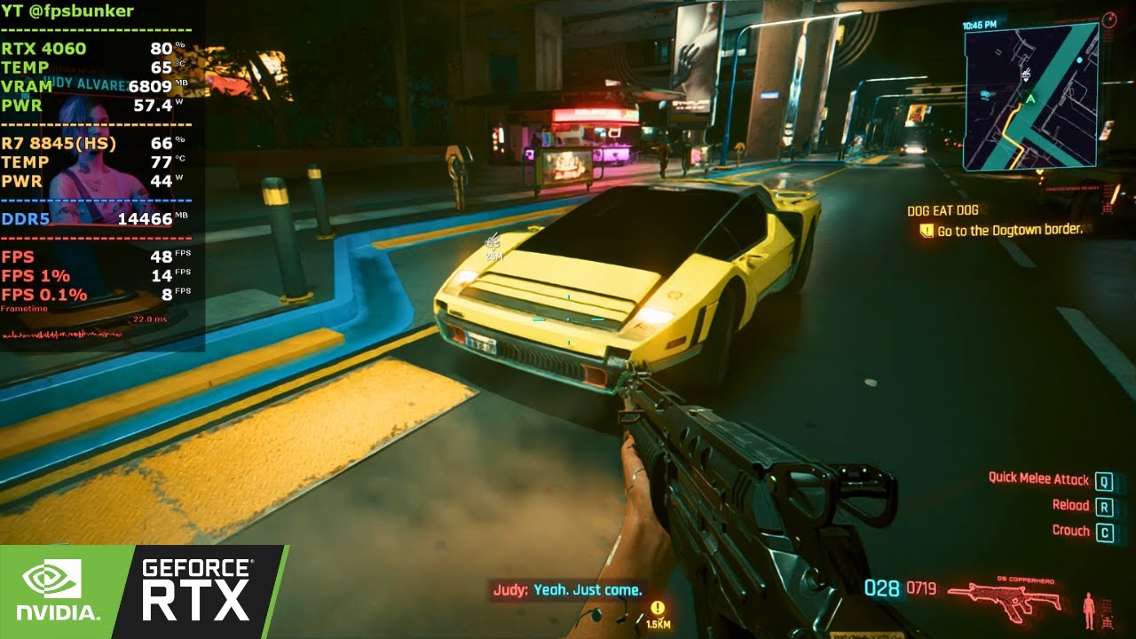 CYBERPUNK 2077: RTX 4060 - R7 8845HS - 1080p - / DLSS ON - RTX ON