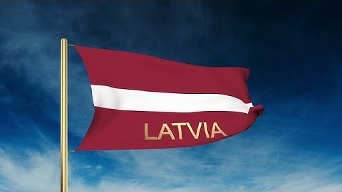 Latvia Flag Slider Style With Title. Waving In The Wind With Cloud Background An Stock Animation