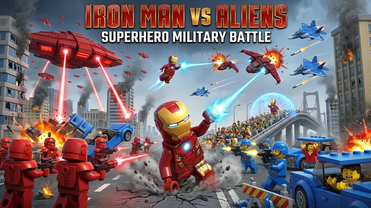 LEGO Iron Man & Military vs Alien Invasion! 🦸‍♂️ Superhero Battle! 👽