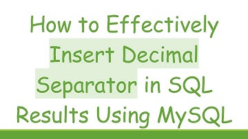 How to Effectively Insert Decimal Separator in SQL Results Using MySQL