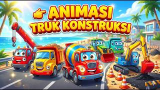 Animasi Truk Konstruksi Lucu untuk Anak-anak! #truck #xcavator #cartoon #animasi #kartun #trukoleng