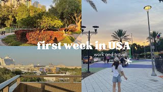 weekly vlog สัปดาห์แรกในอเมริกา🇺🇸: เดินเล่น, หางานสอง, ปฐมนิเทศ, ทำงานวันแรก🏝️ | pitchadailylife
