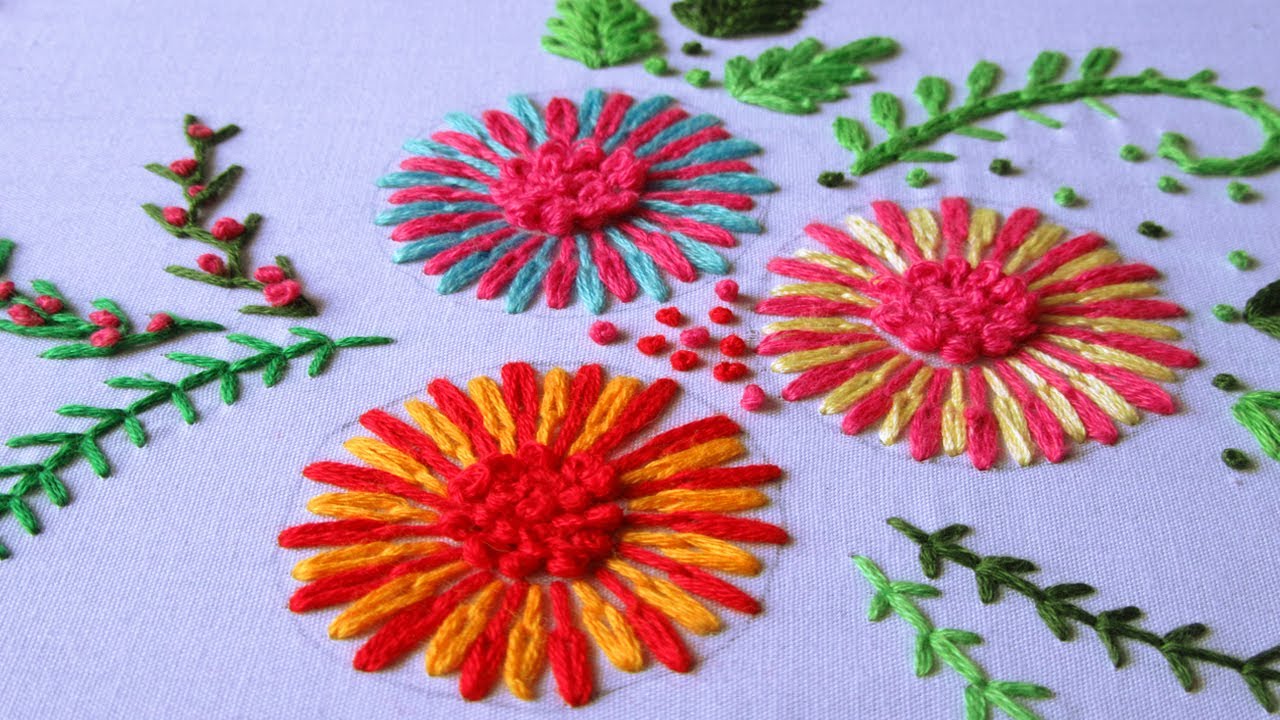 Hand Embroidery Flower Design By Long Tailed Lazy Daisy Stitch Easy