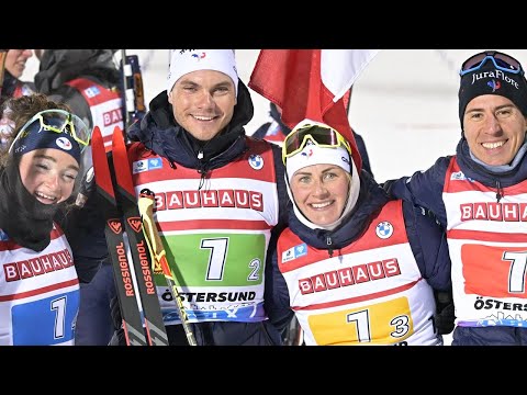 BIATHLON - Coupe du monde - Relais mixte : Le résumé de la victoire française à Östersund