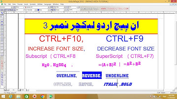 Inpage Urdu Lecture # 3 How to increase decrease font size use of subscript superscritp #inpage urdu