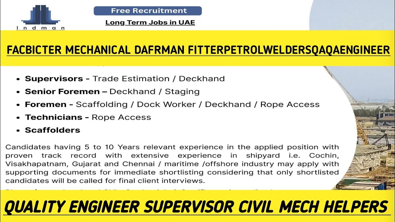 Facbicter Mechanical Dafrman FITTERPetrolWeldersQaQAengineer Quality Engineer Supervisor Civil Mech 