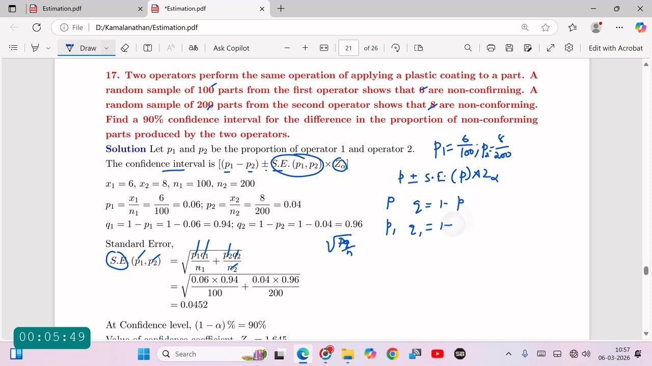 Confidence Interval Based on  Difference of Proportion Mr S Kamalanathan