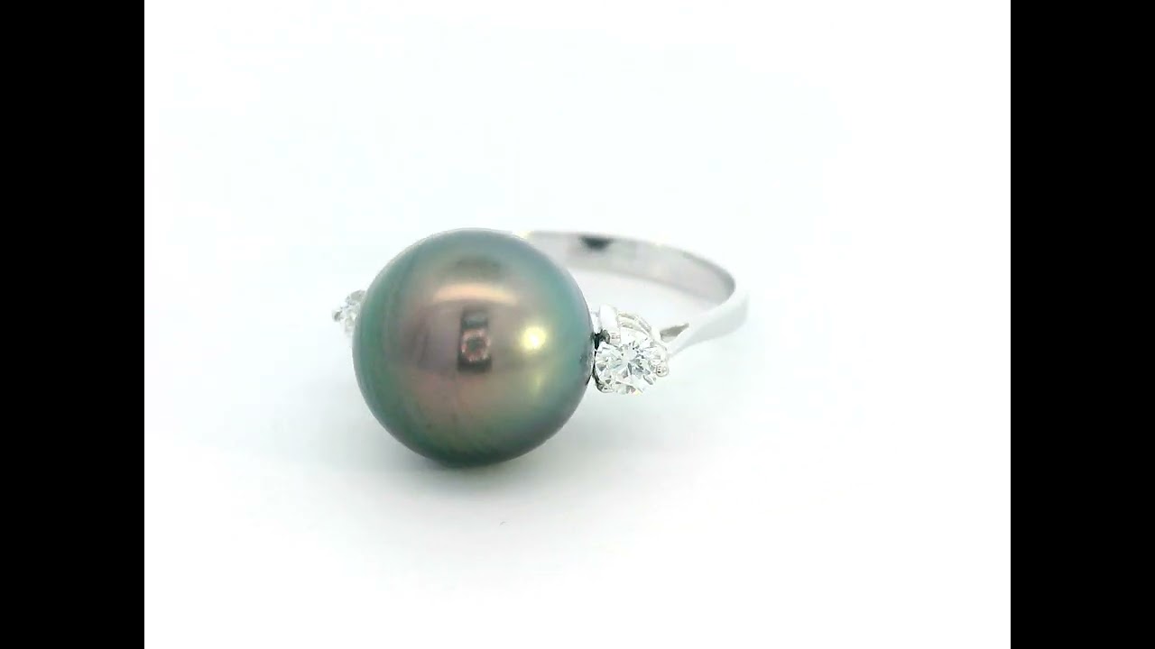 Freshwater Black Pearl and Diamond Ring in 18K White Gold – Elegant Pearl Jewelry