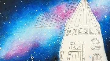 simple galaxy sky for adult colouring books 🌌 ✨\ background with watercolour & soft pastel 🌸 🌙