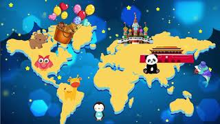 卡通世界地图动物背景