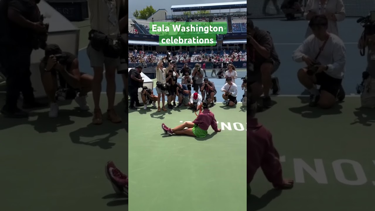 Alex Eala celebrates winning Washington final vs Jessica Pegula #ealahighlights #wta 🤳@mrbongveron
