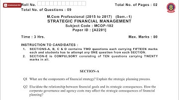 MCOM PROFESSIONAL 1ST SEM STRATEGIC FINANCIAL MANAGEMENT A DEC 2018 | PTU