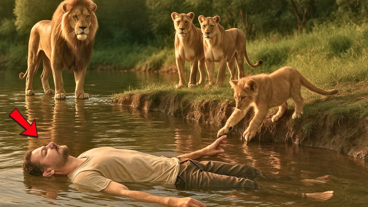 Lion cub saves man from drowning — but when they reach the shore, the unthinkable happens.