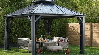 CANVAS Skyline Outdoor Patio Hard-Top Gazebo w/ Bug Net, for All-Season, Black ...