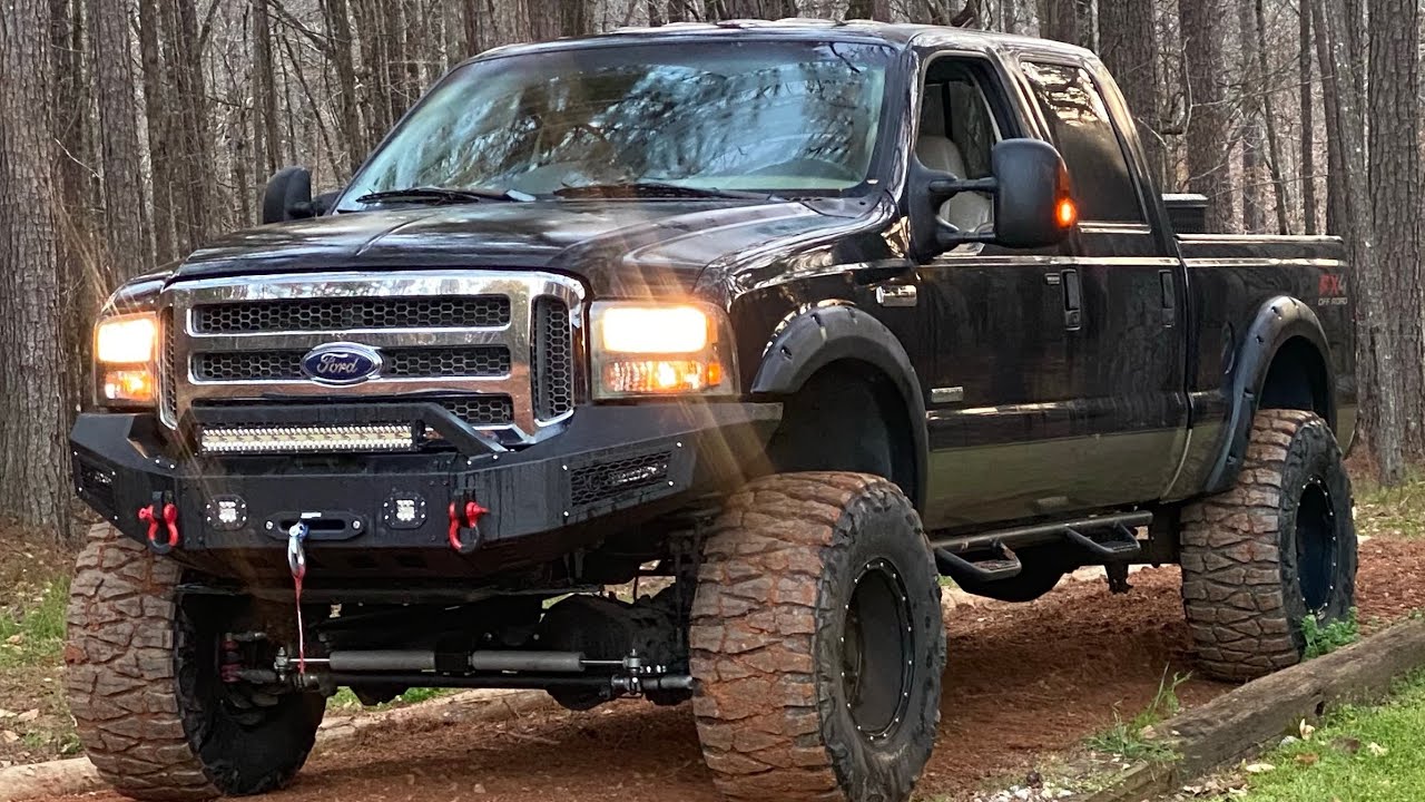 6.0 diesel f-250 clean idling on 38.5s chill asmr mud - YouTube