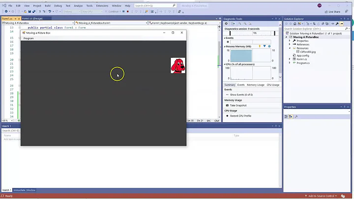 Visual C# 8.5- Using KeyDown to Move a PictureBox