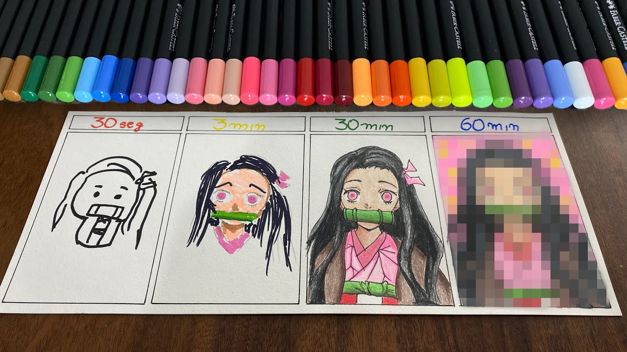 Desenhando a NEZUKO em 30 seg, 3 min, 30 min e 60 min. | Demon Slayer | Lucas ArteVlog